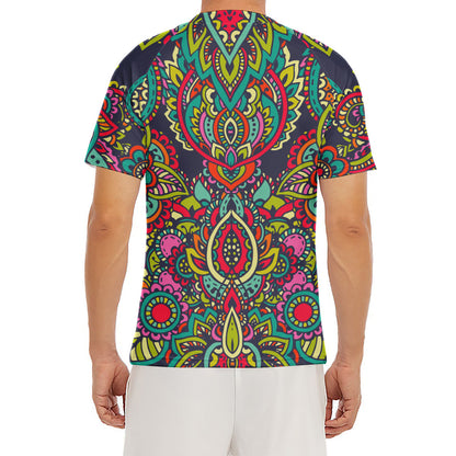 Colorful Floral Mandala Print Men's Short Sleeve Rash Guard