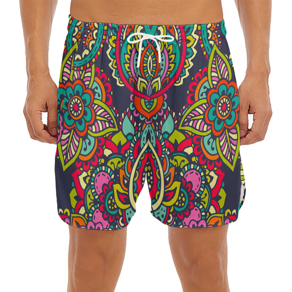 Colorful Floral Mandala Print Men's Split Running Shorts
