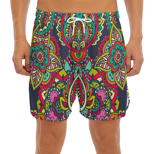 Colorful Floral Mandala Print Men's Split Running Shorts