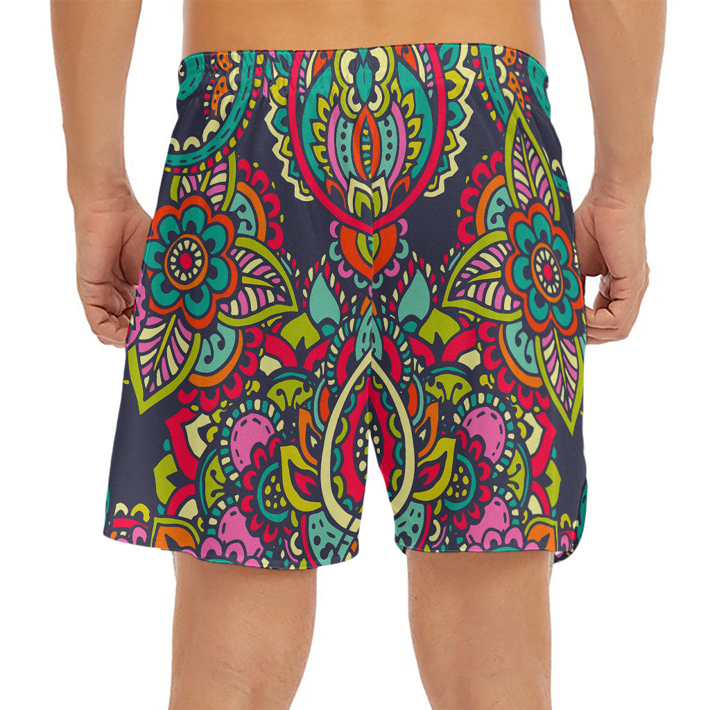 Colorful Floral Mandala Print Men's Split Running Shorts