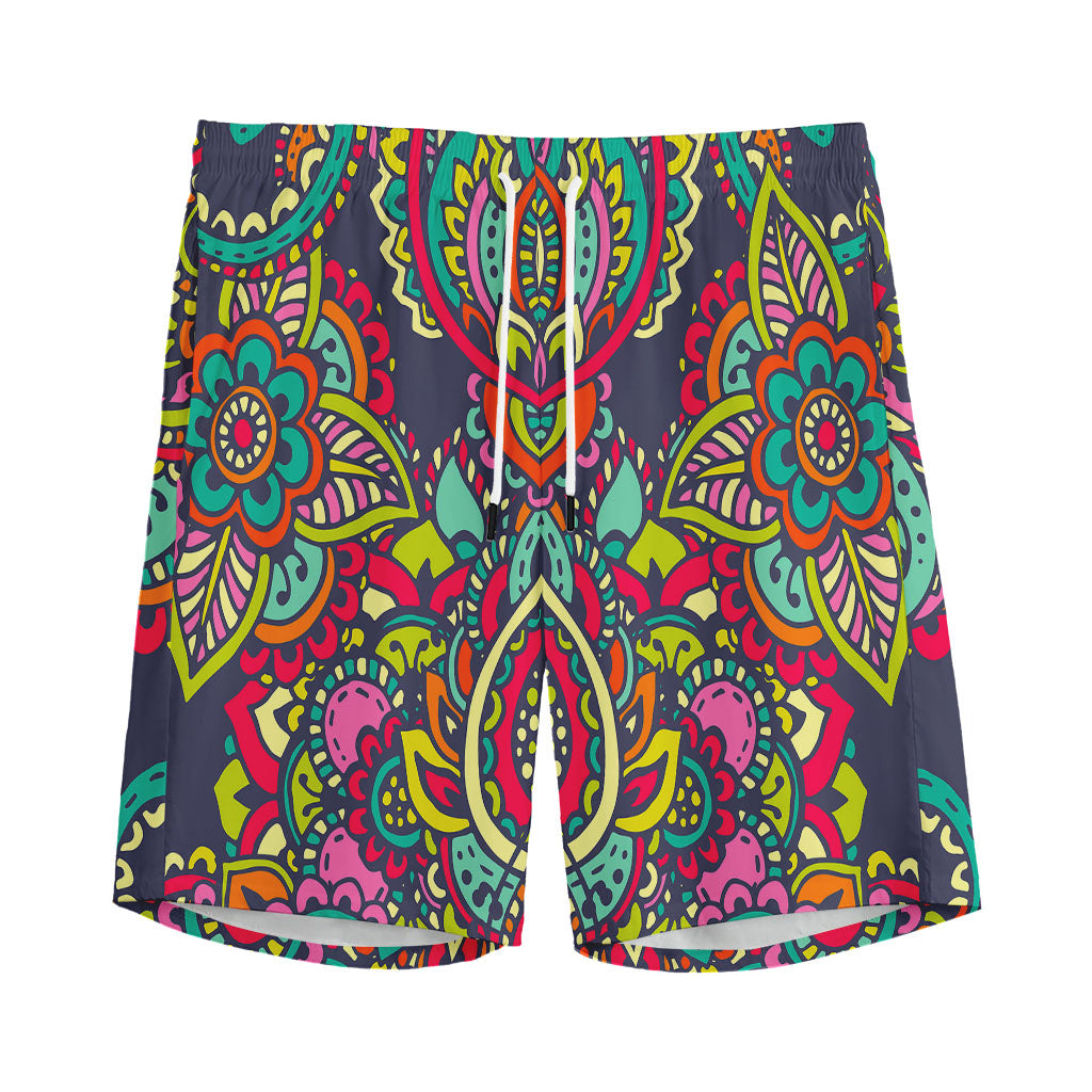 Colorful Floral Mandala Print Men's Sports Shorts