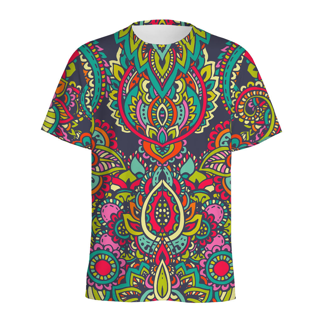 Colorful Floral Mandala Print Men's Sports T-Shirt