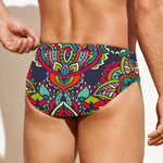 Colorful Floral Mandala Print Men's Swim Briefs