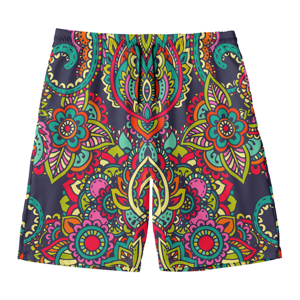 Colorful Floral Mandala Print Men's Swim Trunks