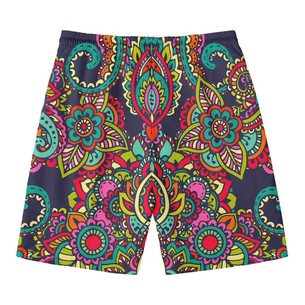 Colorful Floral Mandala Print Men's Swim Trunks
