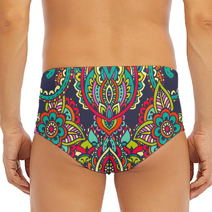 Colorful Floral Mandala Print Men's Triangle Swim Briefs