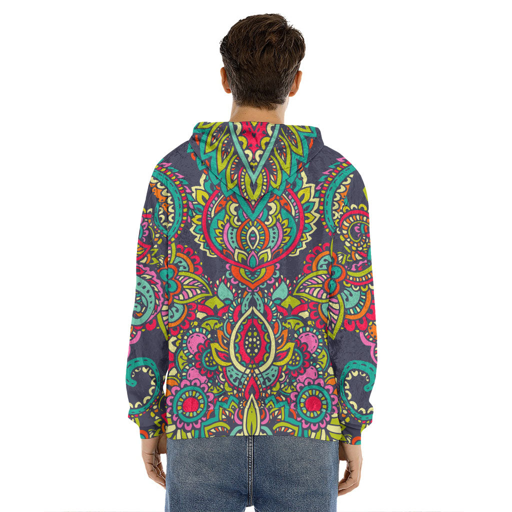 Colorful Floral Mandala Print Men's Velvet Pullover Hoodie