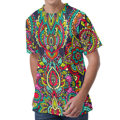 Colorful Floral Mandala Print Men's Velvet T-Shirt