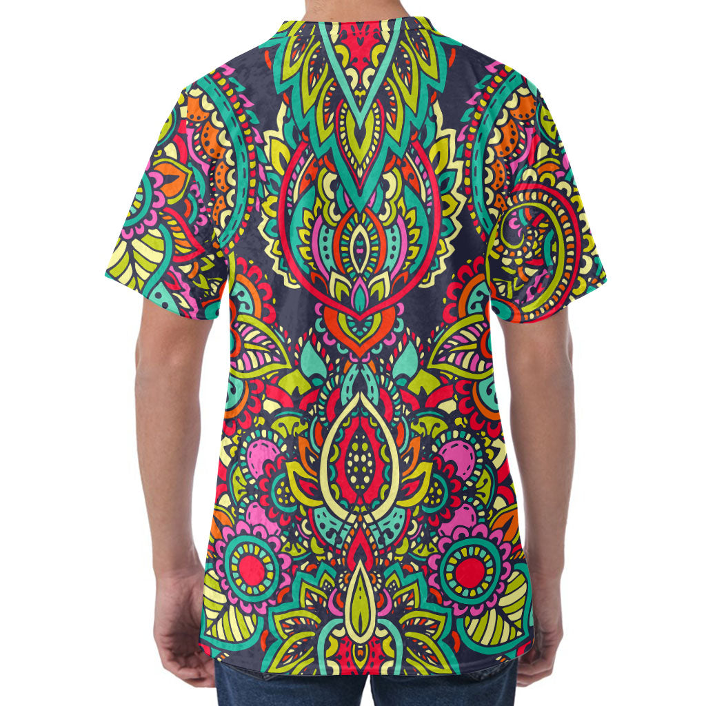 Colorful Floral Mandala Print Men's Velvet T-Shirt