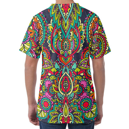 Colorful Floral Mandala Print Men's Velvet T-Shirt