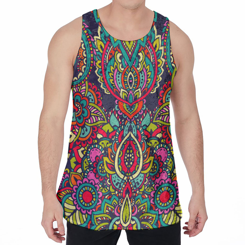 Colorful Floral Mandala Print Men's Velvet Tank Top