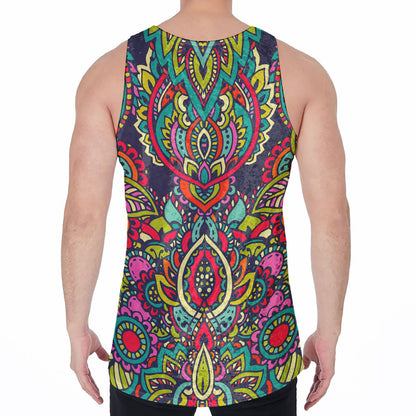 Colorful Floral Mandala Print Men's Velvet Tank Top