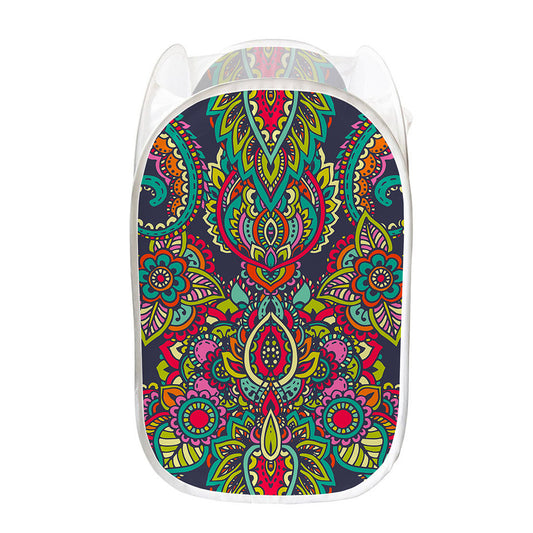 Colorful Floral Mandala Print Mesh Laundry Hamper