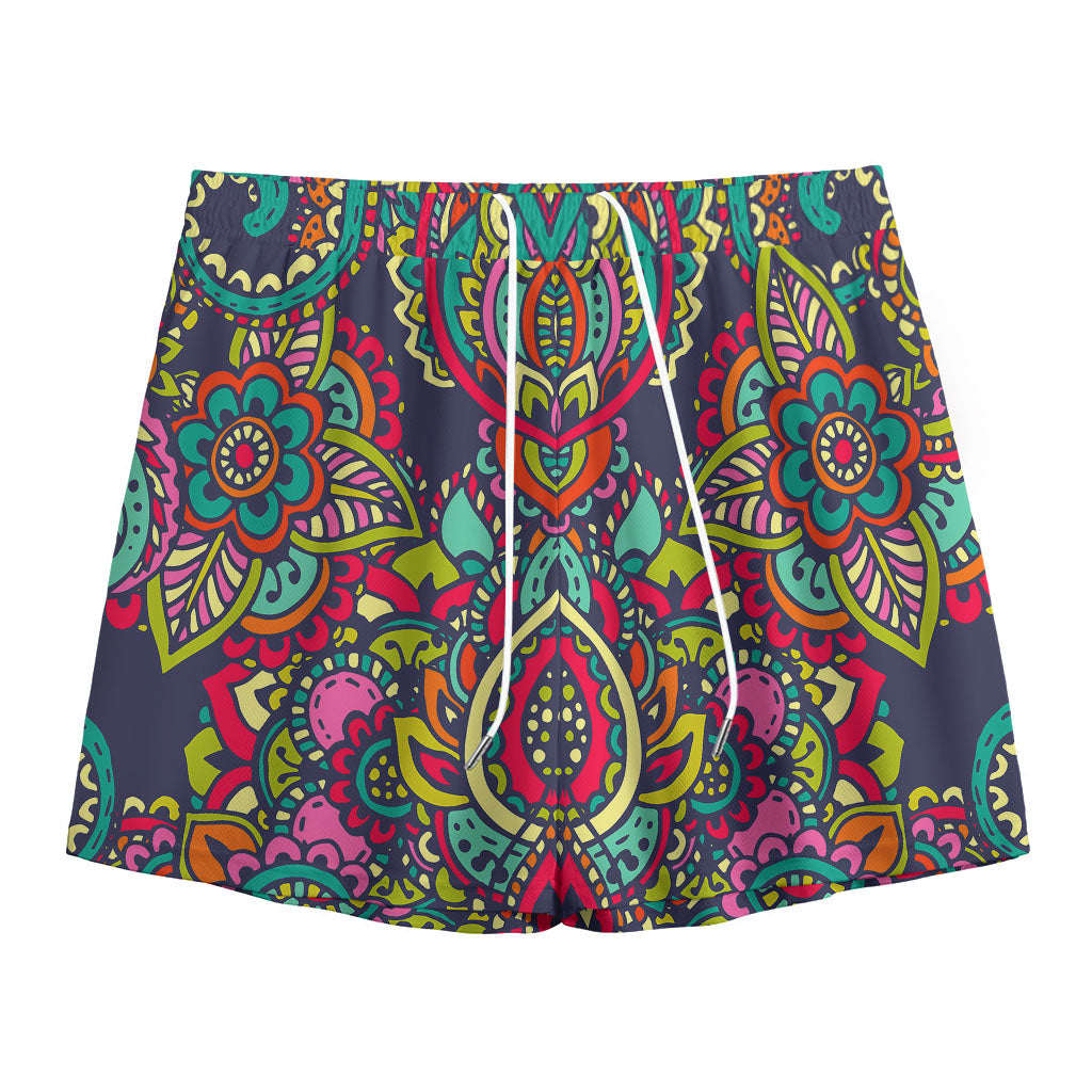 Colorful Floral Mandala Print Mesh Shorts