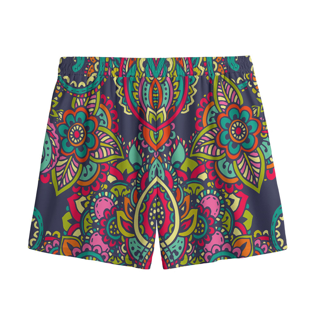 Colorful Floral Mandala Print Mesh Shorts