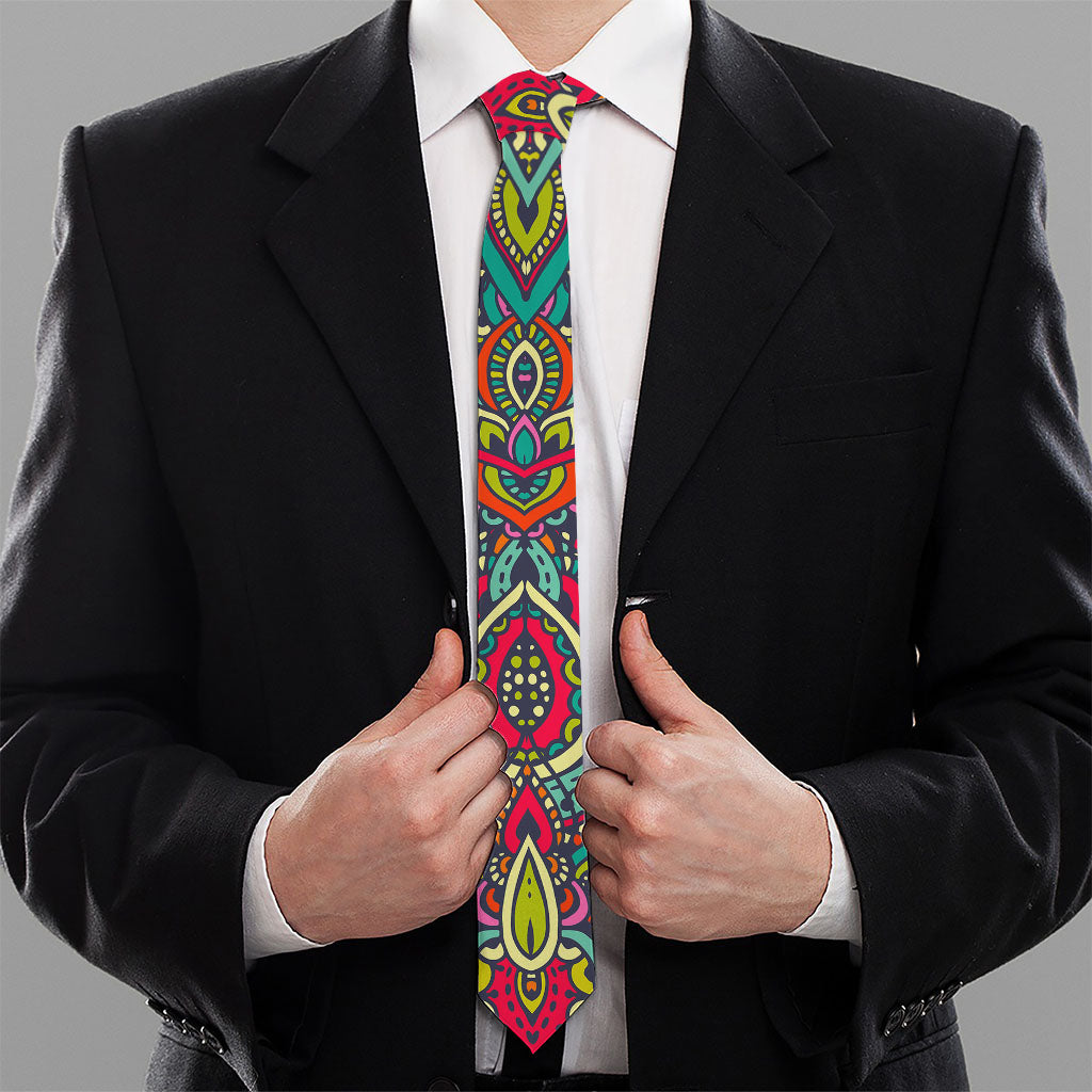 Colorful Floral Mandala Print Necktie