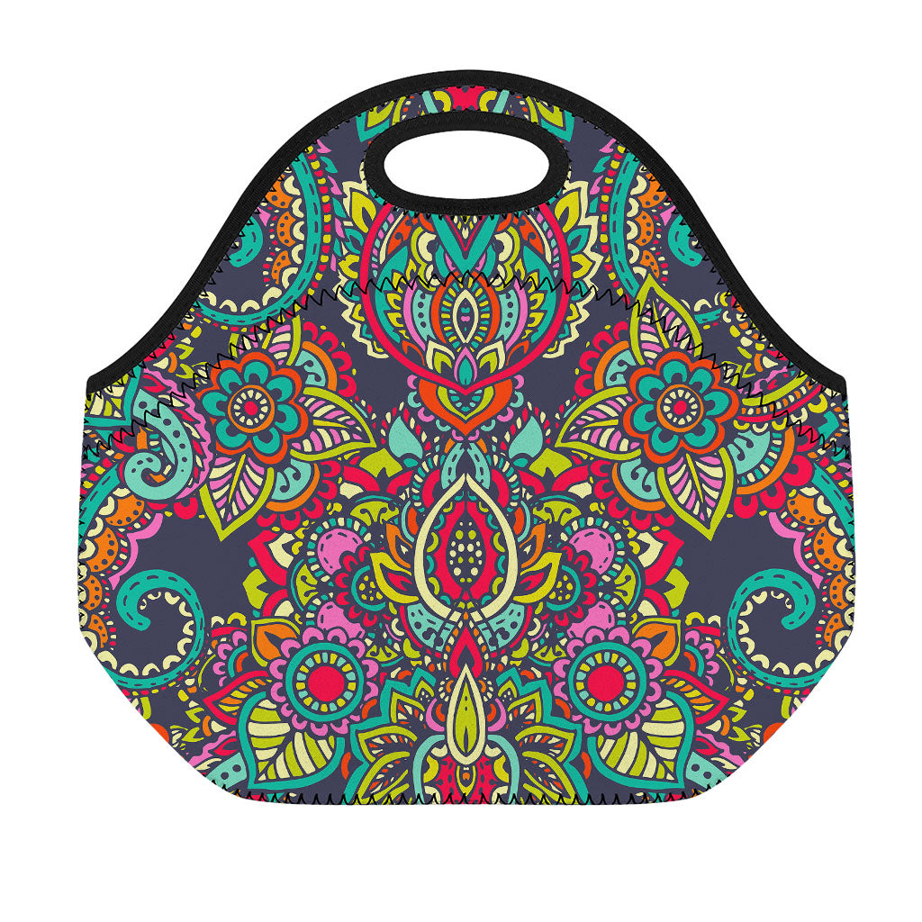 Colorful Floral Mandala Print Neoprene Lunch Bag