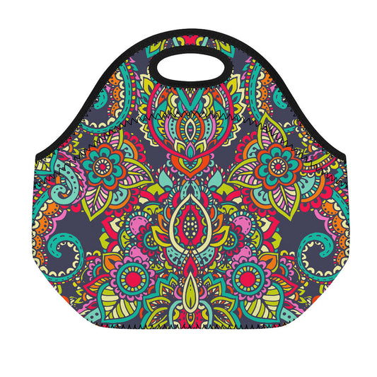 Colorful Floral Mandala Print Neoprene Lunch Bag