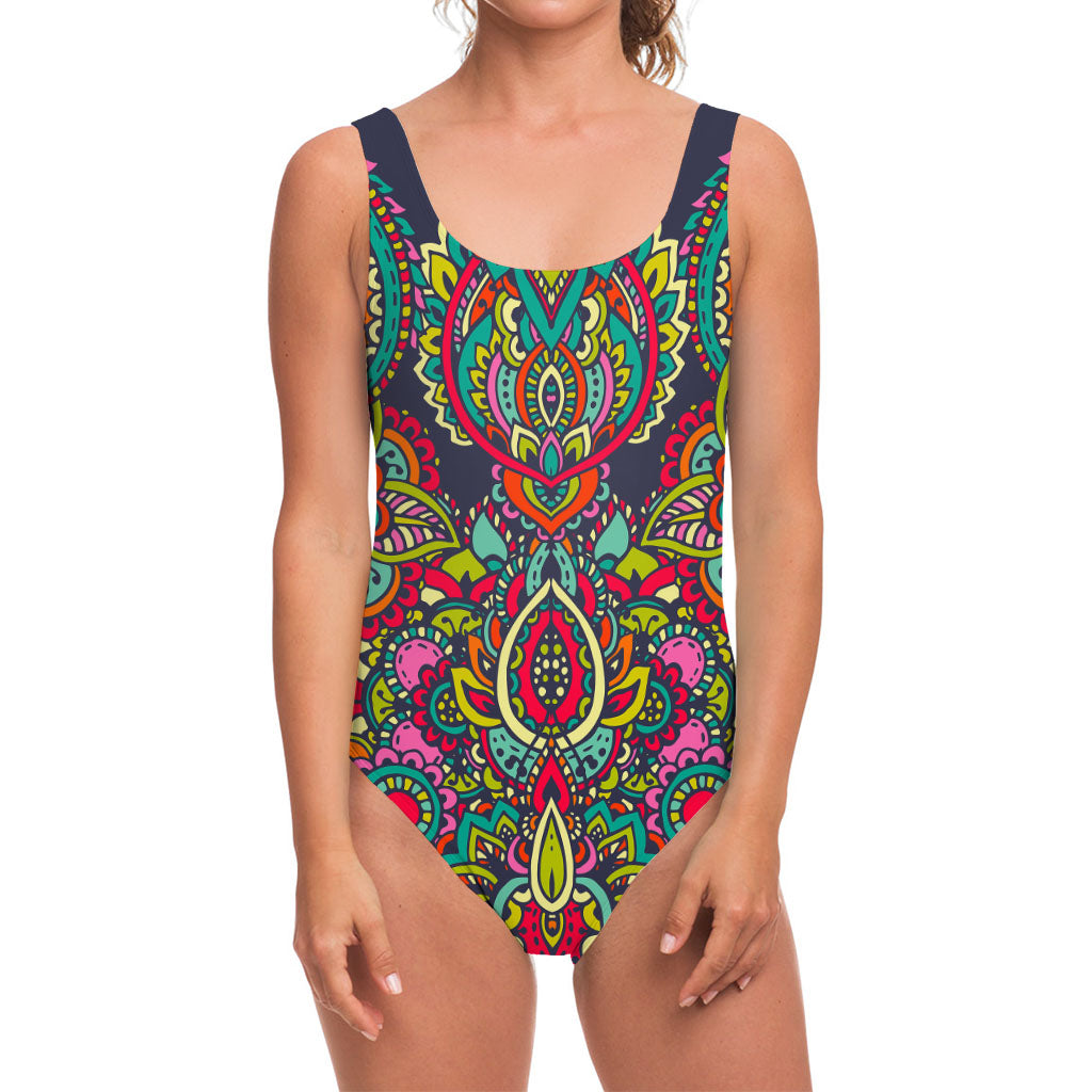 Colorful Floral Mandala Print One Piece Swimsuit