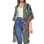 Colorful Floral Mandala Print Open Front Beach Cover Up