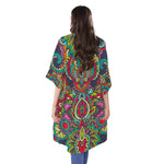 Colorful Floral Mandala Print Open Front Beach Cover Up