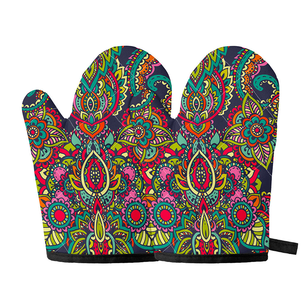 Colorful Floral Mandala Print Oven Mitts