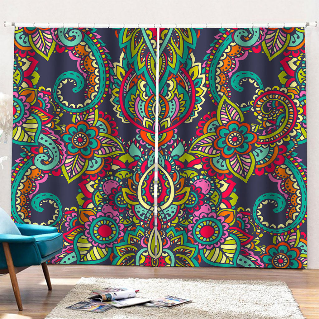 Colorful Floral Mandala Print Pencil Pleat Curtains