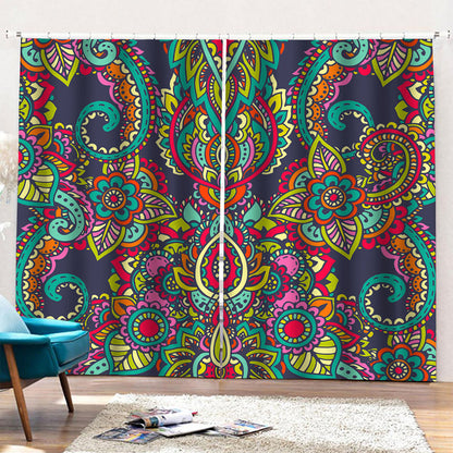 Colorful Floral Mandala Print Pencil Pleat Curtains