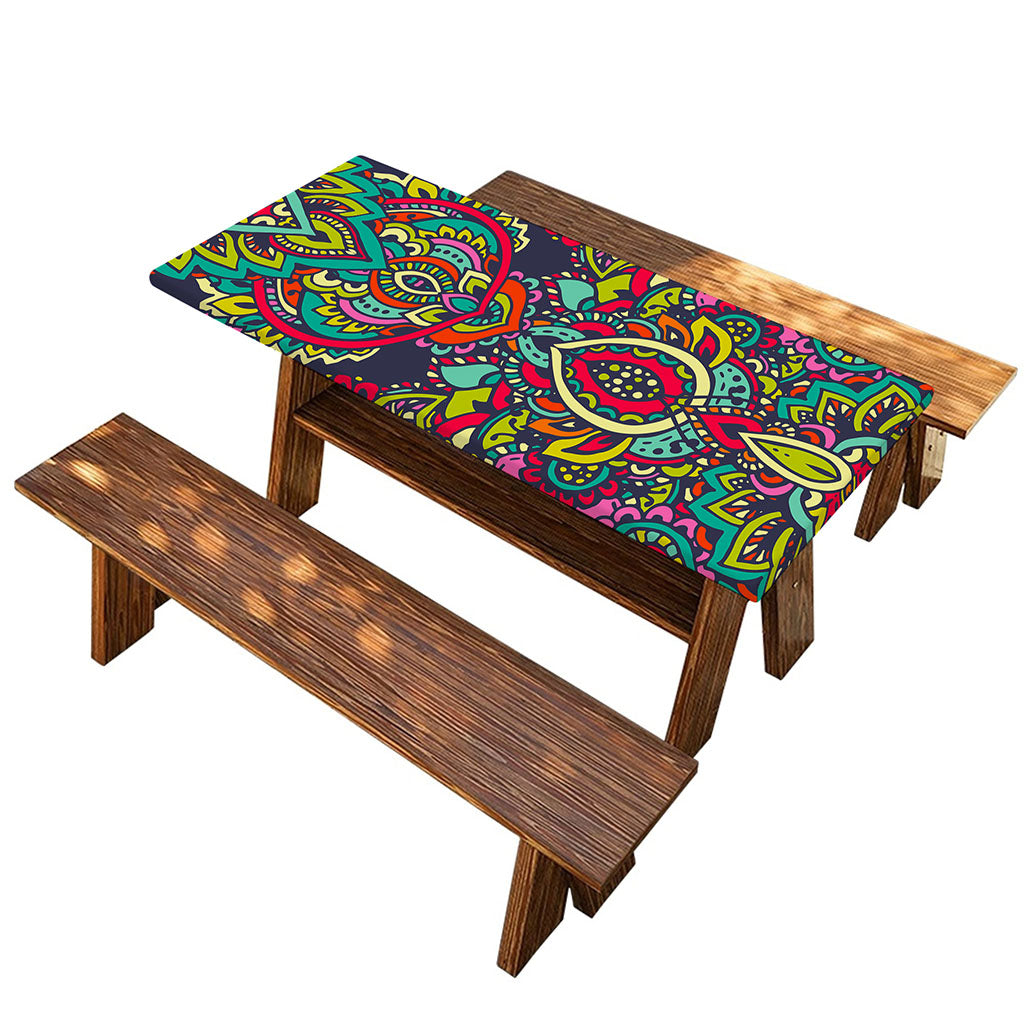 Colorful Floral Mandala Print Picnic Table Cover