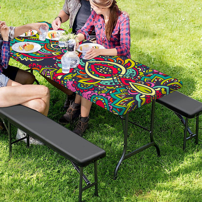 Colorful Floral Mandala Print Picnic Table Cover