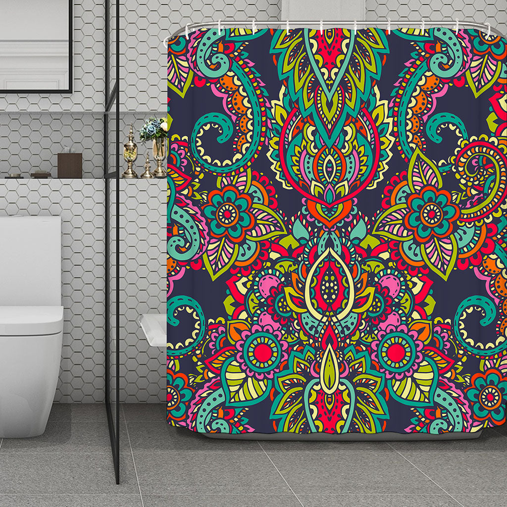 Colorful Floral Mandala Print Polyester Shower Curtain
