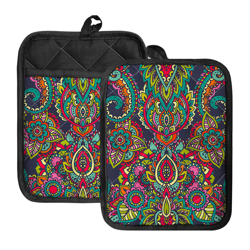 Colorful Floral Mandala Print Pot Holders With Pocket