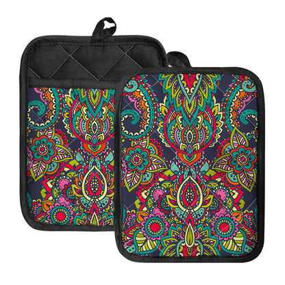 Colorful Floral Mandala Print Pot Holders With Pocket