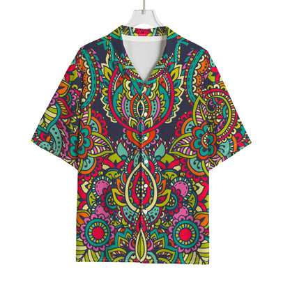 Colorful Floral Mandala Print Rayon Hawaiian Shirt