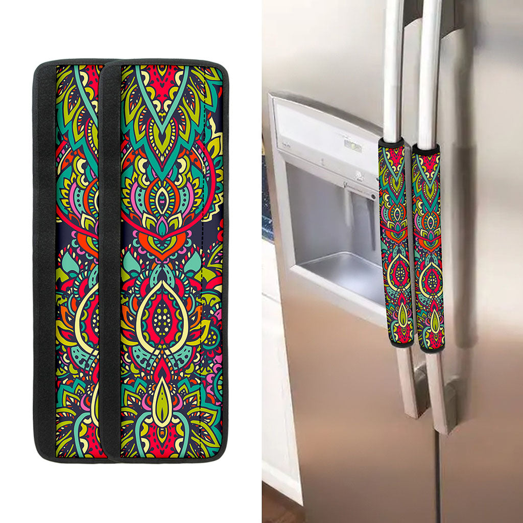 Colorful Floral Mandala Print Refrigerator Handle Covers