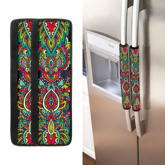 Colorful Floral Mandala Print Refrigerator Handle Covers
