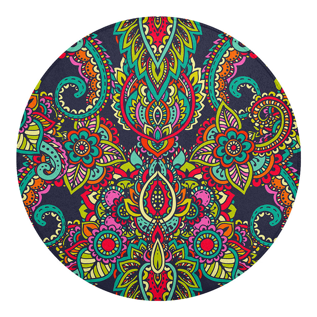 Colorful Floral Mandala Print Round Blanket