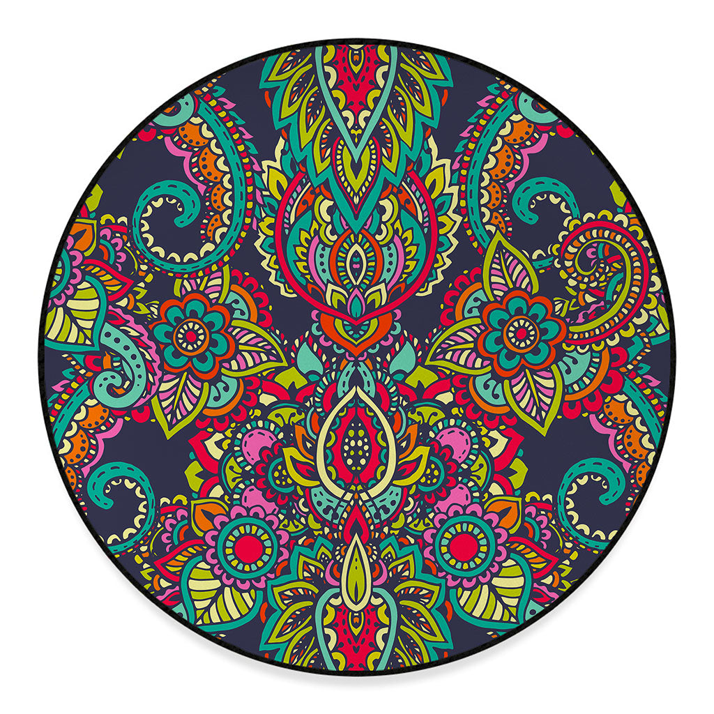 Colorful Floral Mandala Print Round Floor Mat