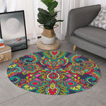 Colorful Floral Mandala Print Round Rug