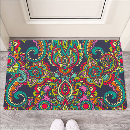 Colorful Floral Mandala Print Rubber Doormat