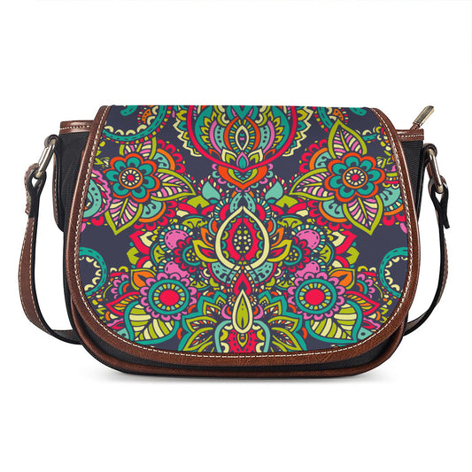 Colorful Floral Mandala Print Saddle Bag
