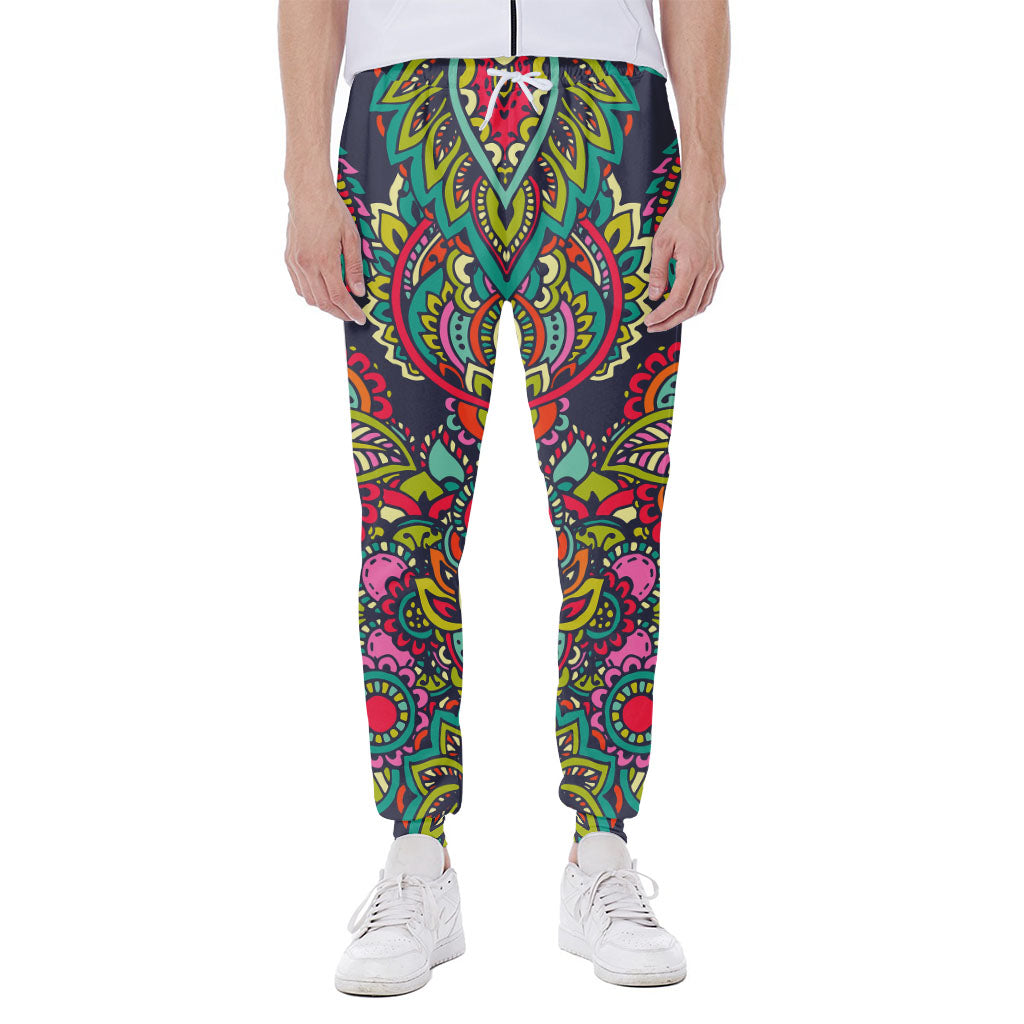Colorful Floral Mandala Print Scuba Joggers