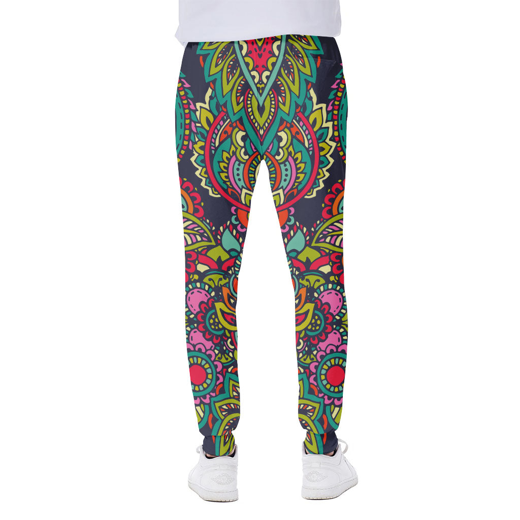 Colorful Floral Mandala Print Scuba Joggers