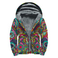 Colorful Floral Mandala Print Sherpa Lined Zip Up Hoodie