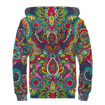 Colorful Floral Mandala Print Sherpa Lined Zip Up Hoodie