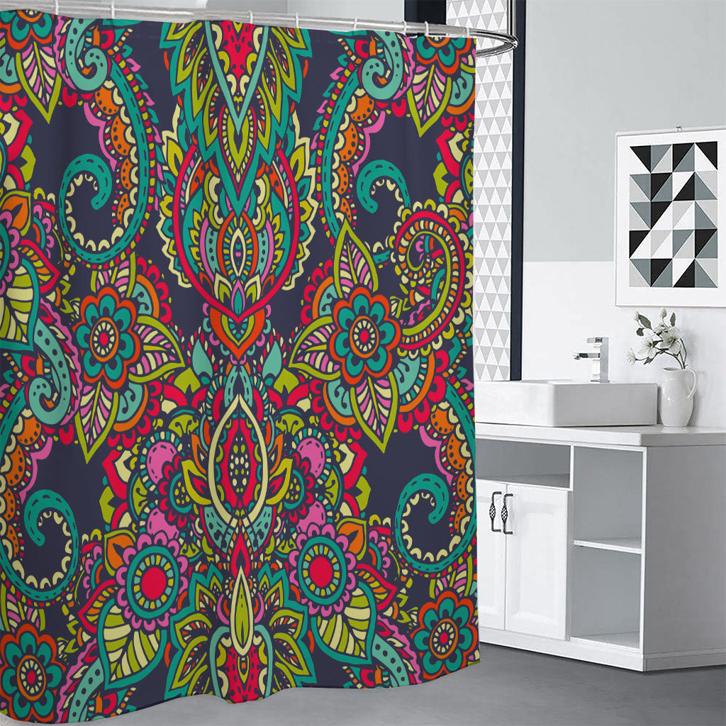 Colorful Floral Mandala Print Shower Curtain