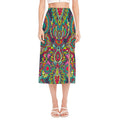 Colorful Floral Mandala Print Side Slit Midi Skirt