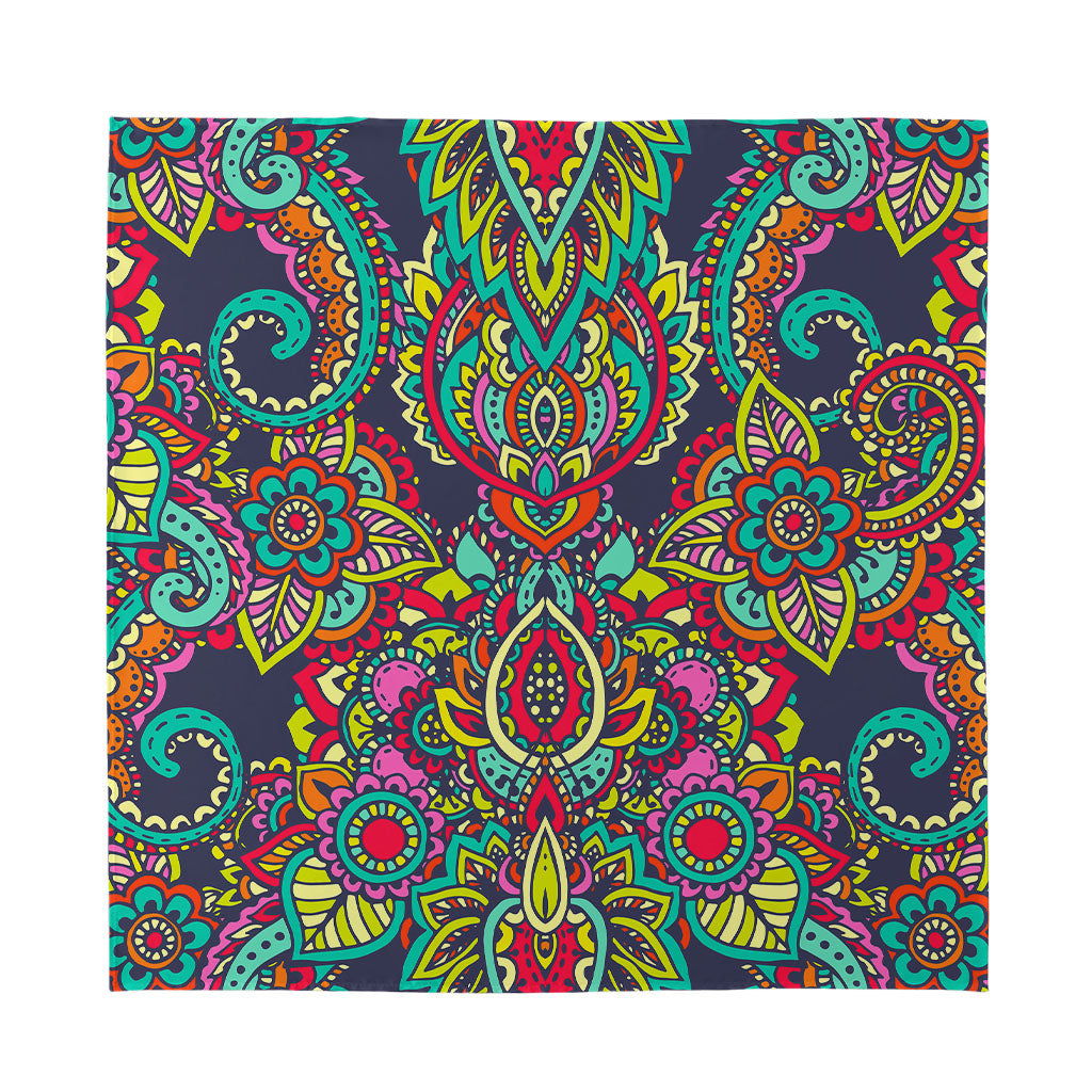 Colorful Floral Mandala Print Silk Bandana