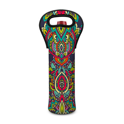 Colorful Floral Mandala Print Single Neoprene Wine Tote