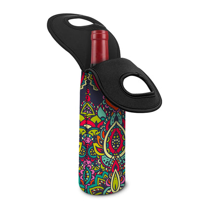 Colorful Floral Mandala Print Single Neoprene Wine Tote